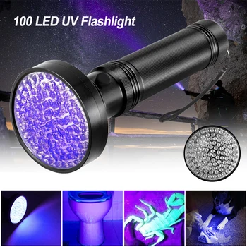 100 LED Ultravioletinė Nematomi UV Žibintuvėlis Fakelas 395nm Violetinė Aptikimo Žibintas Žibintai Augintiniai Dėmių Pinigų aptikimo Medžioklė