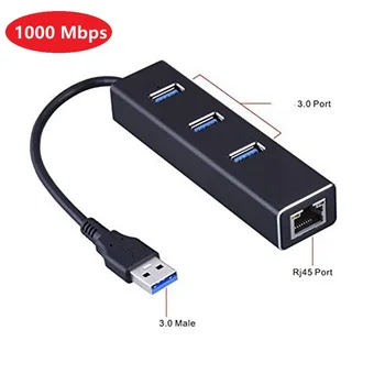 1000Mbps Gigabit Ethernet USB Adapteris 3 jungtys USB 3.0 HUB USB į Rj45 Lan interneto Tinklo Kortelė Macbook Mac Desktop