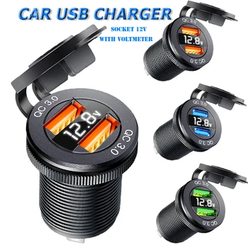 12v USB car lizdas Ekranas voltmeter visi metalo adapteris spartusis įkrovimas usb lizdo 3.0 lizdą Built-in usb automobilį