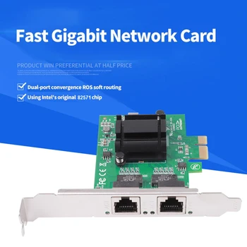 1G 1x PCIe Gigabit Dual Port Server Tinklo 2*RJ45 Port Lan Adapter Card 10/100/1000Mbps, 