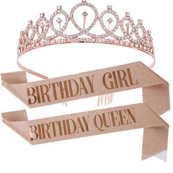 1set Kristalų Gimtadienio Mergaitė Karalienė Varčios Bling Tiara Gimtadienio vainikėliu Gimtadienio Dekoracijų Rinkinį 16 21 Elegantiškas Princess Crown