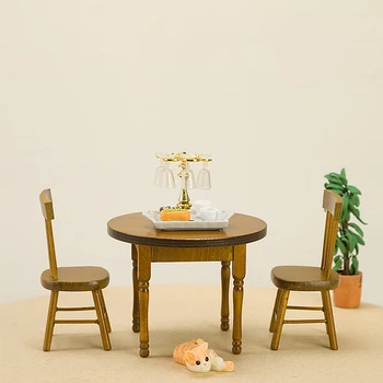 1Set Lėlių namelio Apdaila Mini Apskritojo Stalo Kėdės Nustatyti Baldai Scena Modelio Foto Rekvizitai