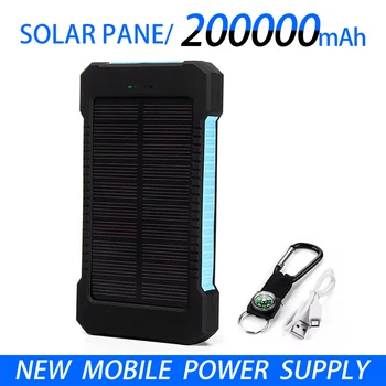 200000mAh Išorės Baterija Saulės energija Banko LEDSOS Žibintuvėlis GREITO Įkrovimo Nešiojamas Vandeniui Powerbank Smart Mobilųjį Telefoną