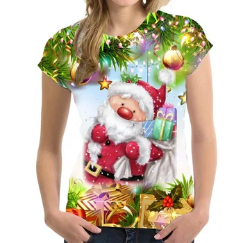 2022 Kalėdų moteriški marškinėliai Šventiniai Drabužiai Atsitiktinis Mados Trumpas Rankovės Viršuje Animacinių filmų Anime Kalėdų Eglutė 3d Spausdinimo marškinėliai