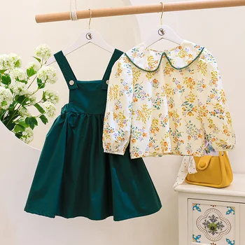 2022 M. Pavasarį Naujas Vaikų Drabužių Rinkiniai Saldus Gėlių Palaidinė Top Dirželis Suknelė Komplektus Mados Korėjos Mergaičių Drabužiai Princesė Kostiumas