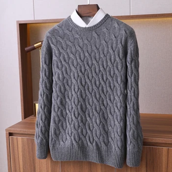 2022 naujas sunkiasvoris sutirštės 100% kašmyro megztinis vyrams tris kryptis sutirštės pasukti aplink kaklo megzti šiltas megztinis