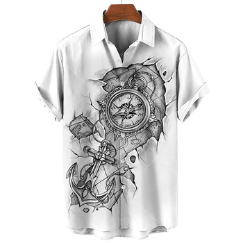 2023 Buriavimo Kompasas VYRIŠKI Marškiniai Vasaros Mados Trumpas Rankovės Havajų Marškinėliai Vyras Derliaus Gatvės Marškinėliai Vyrams Viršuje Vyrų Drabužiai