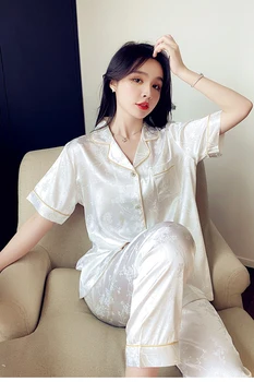 2023 dalyse moterų xia ShangBing šilko didelis metrų plonas laisvas kelnes su trumpomis rankovėmis, laisvalaikio drabužiai pižama vasarą