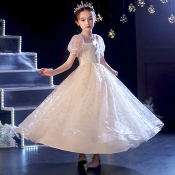 2023 Mergina Prom Elegantiška Baltos Suknelės, Gėlių Mergaičių Blizgančiais Suknelė Vaikams Vestuviniai Drabužiai Vaikams Gimtadienio Princesė Drabužius Vestido