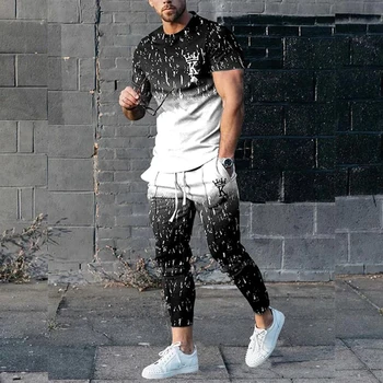 2023 Vyrų Marškinėlius Rinkiniai Tracksuit 3D Atspausdintas 2 Gabalas Komplektus iš Sporto Trumpas Rankovės Streetwear Mada, T-marškinėliai, Ilgos Kelnės Rinkinys