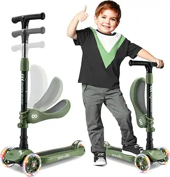 3 Ratinių Reguliuojamas Paspirtukas vaikams - 2-in-1 Sėdėti/Stovėti, Vaikščioti Žaisliniai Motoroleriai