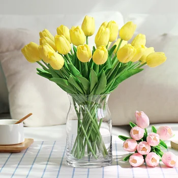 31pcs Dirbtinės Tulpės Nekilnojamojo Touch Netikrą Tulpės Išdėstymas Gėlių Puokštė Namų, Sodo Office Vestuvių Dekoravimas Netikrą Gėlės