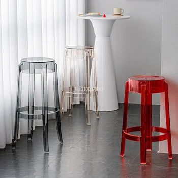 4 vnt Modernus minimalistinio skaidrus išmatose šviesos prabangus baro taburetės net raudona ins namų plastikiniai neto aukštos išmatose, erdvės taupymo baldai.