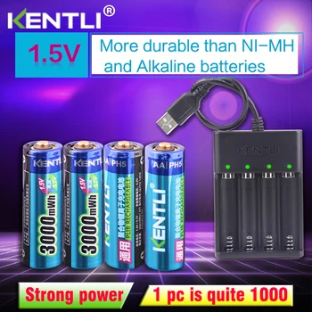 4pcs KENTLI AA 1,5 V 3000mWh ličio polimero li-ion daugkartinio įkrovimo baterijos baterijų+4 slots USB li-ion baterija, įkroviklis