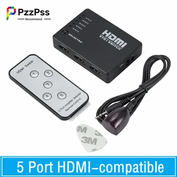 5 Port HDMI suderinamus Jungiklis 1080p Selektorių Splitter centras Su infraraudonųjų SPINDULIŲ Nuotolinio valdymo pultelis HDTV DVD BOX HDMI Switcher 5 In 1 Out