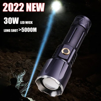 5000 Metrų Labiausiai Galingas LED Žibintuvėlis Zoom USB Įkrovimo XHP199.9 Žibintuvėlis šviesos Taktinis Stovyklos Tipas-c 1000000LM Blykstė