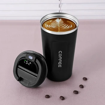 510Ml Smart Thermo Butelis Masažuoklis Kavos Puodelio Kavos LED Temperatūros Displėjus Juoda