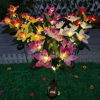 7-galvos Saulės Orchidėja Lempa Nauja LED Villa Sodo Puošmena Lauko Vandeniui Grindų Dangos Lempos Vejos Modeliavimas Gėlių Lempos