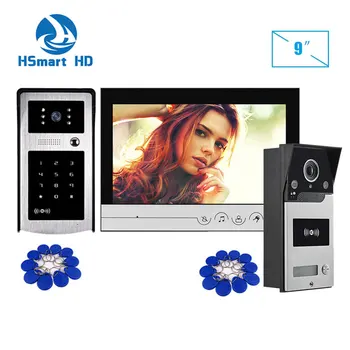 9inch Vaizdo Duris Telefono Ryšio Doorbell Su RFID HD IR LED Lauko Vandeniui vaizdo Kameros, Indukcinės Kortelės Video Duris Telefono Sistema