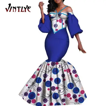 Afrikos Suknelės Moterims heidi bazin Riche Tradicinis Vaškas Gėlių Spausdinti Ilgas Undinė Seksuali Suknelė Afrikos Drabužių Dashiki Šalis Nešioti