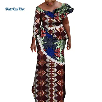 Afrikos Suknelės Moterims Spausdinti Ilgos Suknelės Vestidos heidi bazin Riche Afrikos Vestuvės Gėlės V Kaklo Ankara Suknelės WY6676