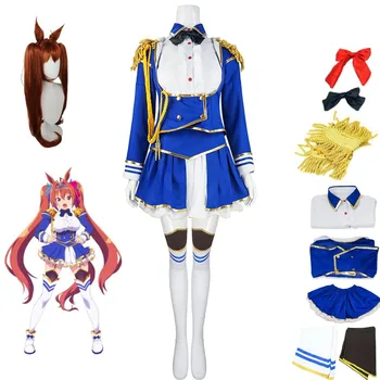 Anime Gana Derby Daiwa Scarlet Cosplay Kostiumas Helovinas Šaliai Kovoti Su Moterų Karinės Uniformos Marškinėliai, Sijonas, Pilnas Komplektas Kostiumas Perukas