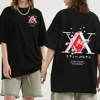 Anime Hunter X Hunter Logo T Shirt Killua Gon Cherry Blossom Grafika, Print T-shirt Vyrai Mada Atsitiktinis Negabaritinių T Marškinėliai, Unisex