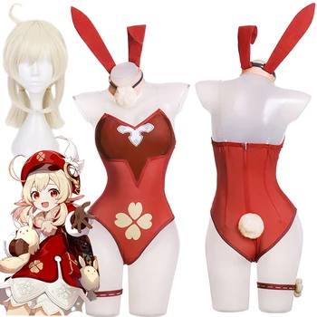 Anime Žaidimas Genshin Poveikio Klee Cosplay Perukai Sexy Bunny Girl Moterų Kostiumas Roleplay Fantasia Halloween Carnival Medžiaga Paslėpti