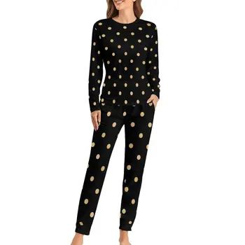 Aukso Dot Spausdinti Pižama Kropkowany Madinga Pajama Komplektai Moterų 2 Vnt Atsitiktinis Negabaritinių Spausdinti Sleepwear Dovanų Idėjos