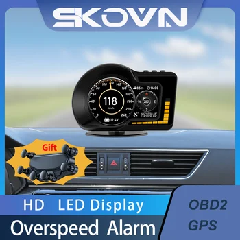 Automobilių Head Up Display OBD GPS Dual Sistema HUD borto Kompiuteris 8 Spalvų Sparčiau Bandymo Spidometras RPM Daviklis 6 Signalo Funkcijas