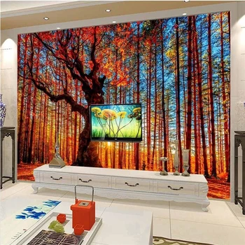 beibehang 3d europeu sienos dokumentų namų dekoro Miškų Kraštovaizdžio Raudoni Lapai TV Foną 3D Freskos wallpaepr už Kambarį