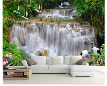 beibehang Užsakymą Mados Tapetai, krioklys, upė, miškas baltoji gervė 3D TV fono sienos papel de parede 3d tapetai tapety