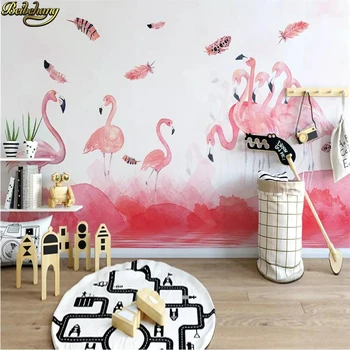 beibehang Užsakymą Pink flamingo plunksnų tapetų Sienų Tapyba Foto Tapetai Gyvenimo Kambario, Miegamasis Studijų Kambario 3D, Sienų Dekoras