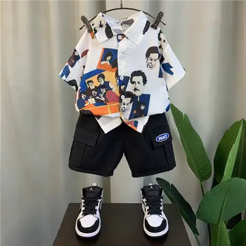 Berniuko Marškiniai, Kostiumas 2022 Nauja Vaikų Vasaros Vakarų Stiliaus Kepti Gatvės trumpomis Rankovėmis Kūdikiui Kietas Gražus Drabužiai