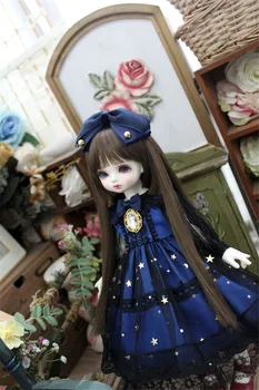 BJD Doll Drabužiai tinka su 1/3 1/4 1/6 Blythes Dydis, tamsiai mėlynos derliaus minimalistinė suknelė lėlės priedai (Sijonas + Tiara)