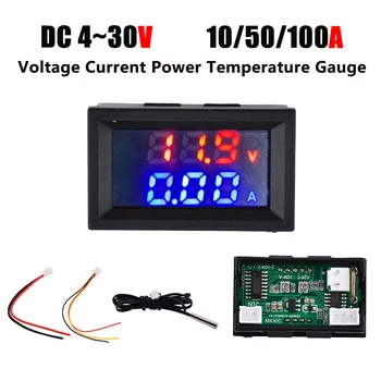 DC4-30 V, 10A 50A 100A Digital Voltmeter Ammeter Wattmeter Temperatūros Matuoklis Amp Volt Detektorius Temp Galios matuoklį, Su NTC Jutiklis