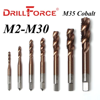 Drillforce Kobalto Varžto Sriegio Bakstelėkite Grąžtai HSSCO M35 Spiralės Fleita Metrinių M2-M30 Mašina Čiaupų Dešinėje Nerūdijančio Plieno
