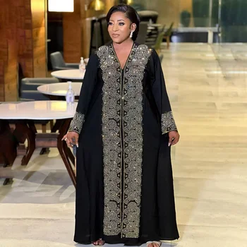 Dubajus Afrikos Suknelės Moterims Tradicinės Partijos Suknelė 2023 Musulmonų Ilgomis Rankovėmis Kaftan Abayas Plius Dydis Ankara Diamond Suknelė