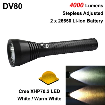 DV80 Cree XHP70.2 4000 Liumenų Tolygus Reguliuoti Nardymo LED Žibintuvėlis ( 2x26650 )