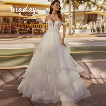 Elegantiškas A-Line Wedding Dresses Moteris Atvira Nugara Brangioji, Nuo Peties Nėrinių Skirtingos Nuotakos Suknelė Valymo Traukinio Vestidos De Novia