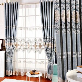Europos stiliaus flanelė išsiuvinėti prancūzijos langą miegamojo kambarį baigė spalvinimas užuolaidų mėlyna