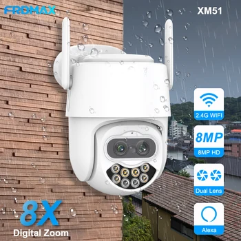 FRDMAX 8MP Žiūronų IP Kamera, Lauko Apsaugos Dvigubo Objektyvo Wifi Stebėjimo Kamerų VAIZDO stebėjimo Auto Stebėjimo Icsee Alexa