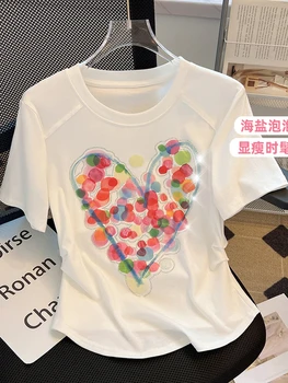 Grynos medvilnės vasaros meilė grafiti spausdinti trumpas rankovėmis 2023 naują atsitiktinis marškinėliai moterims