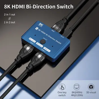 HDMI 2.1 Switch 8K Bi-Directional Splitter 1in 2out 2in 1out Didelės Spartos 48Gbps eARC Keitiklis, Suderinamas su Xbox X PS5 Mėlyna