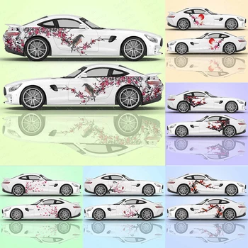 Kinijos dažai, tapyba slyvų žiedų meno Automobilio Kėbulo Lipdukų Kinų Stiliaus Vinilo Automobilių Pusėje Lipdukas Lipdukas Universalios PVC Automobilių Lipdukas
