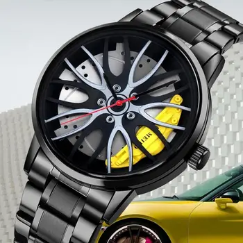 Kvarco Judėjimas Laikrodis Stilingas Vyrų Verslo Žiūrėti su Automobilių Stebulės Dizaino Poliruoto Nerūdijančio Plieno Aukšto Tikslumo Kvarcas