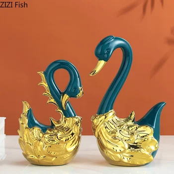 Kūrybinės keramikos, rankdarbių papuošalai gulbė paukščių Golden swan Modeliavimas gyvūnų abstrakčiai amatų papuošalai Namų Puošybai