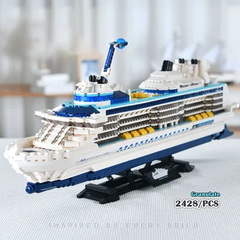 Kūrybos 2428PCS Miesto Kruizinio Lainerio Blokai Didelis Laivas Garlaivis Balta Valtis Modelis Mini Plytų Žaislai Vaikams, Suaugusiųjų Dovanos