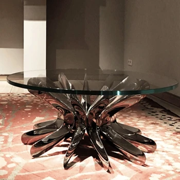 Kūrybos Grūdinto Stiklo Žurnalinis staliukas Dizaineris Villa Kambarį apvalus, Nerūdijančio Plieno, Modernus Minimalistinio Arbatos Stalo