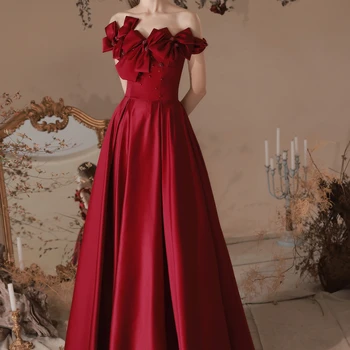 Lankas Vieną Petį Taurę Pokylių Vyno Raudoną Vakarinę Suknelę Priimančiosios Užsienio Stiliaus Suknelė Nuotaka Vestuvių Dalyvavimas Vakaro Suknelės